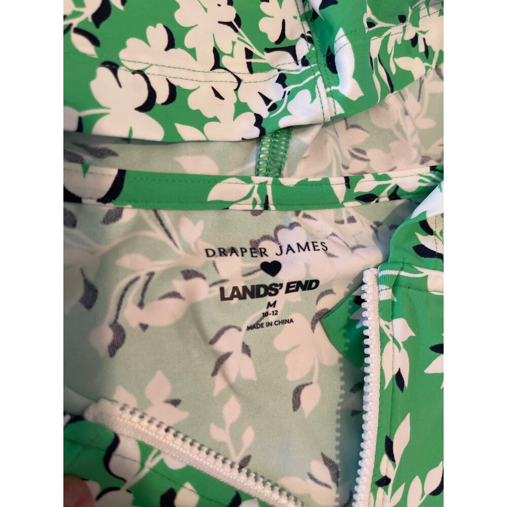 Draper James x Lands' End floral zip-up hoodie in green and white M - Picture 3 of 5